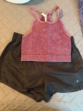 Zenana Women’s Ribbed Racerback Crop Top - Pink &Danceskin black short bundle